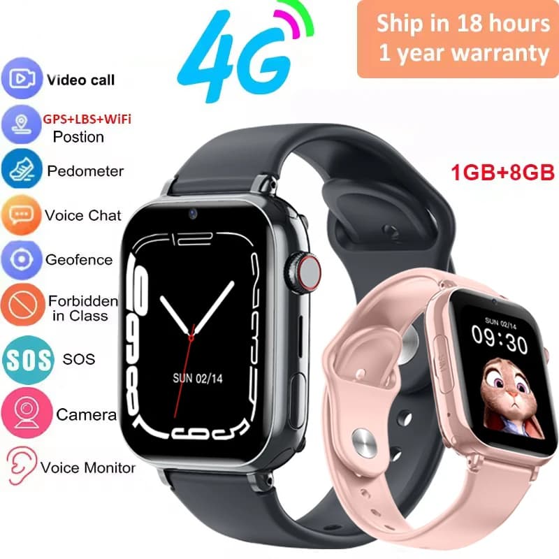 Orologio intelligente 4G per bambini GPS WIFI Videochiamata SOS APP Scarica Smartwatch per bambini Monitor per fotocamera Localizzatore di posizione Orologio per telefono