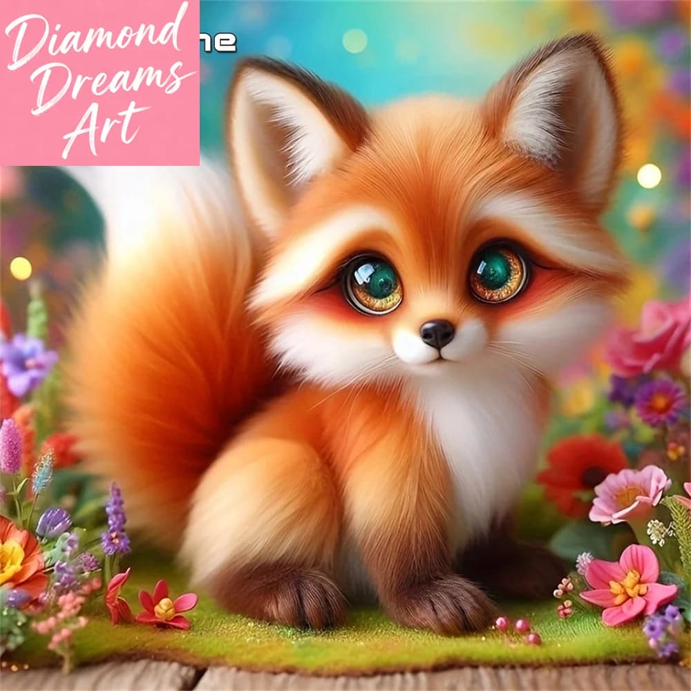 Quadro senza cornice, pittura diamantata con volpe, immagine di strass, ricamo artistico, animale, mosaico di diamanti a copertura totale, decorazione murale floreale