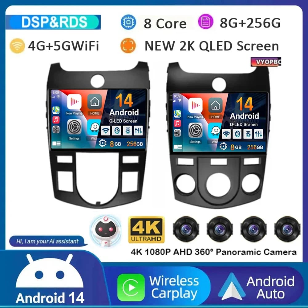 Android 15 Carplay Auto WIFI + 4G Autoradio Per KIA Forte Cerato 2008 2009 2010 2011 2012 Lettore Video Multimediale Stereo GPS Audio