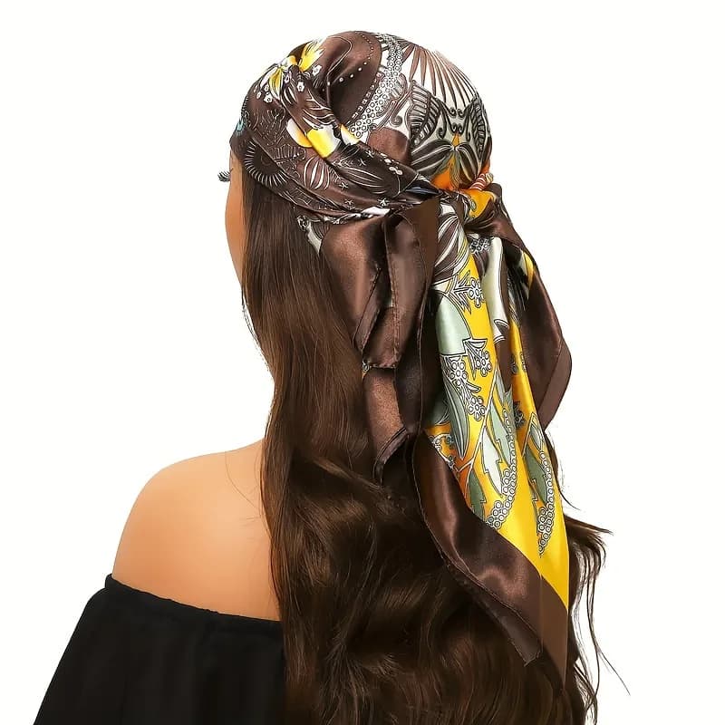 Sciarpa da viaggio con protezione solare, foulard stampato da donna, sciarpa grande e morbida, sciarpa quadrata premium da 90 cm, sciarpa in seta simulata, elegante