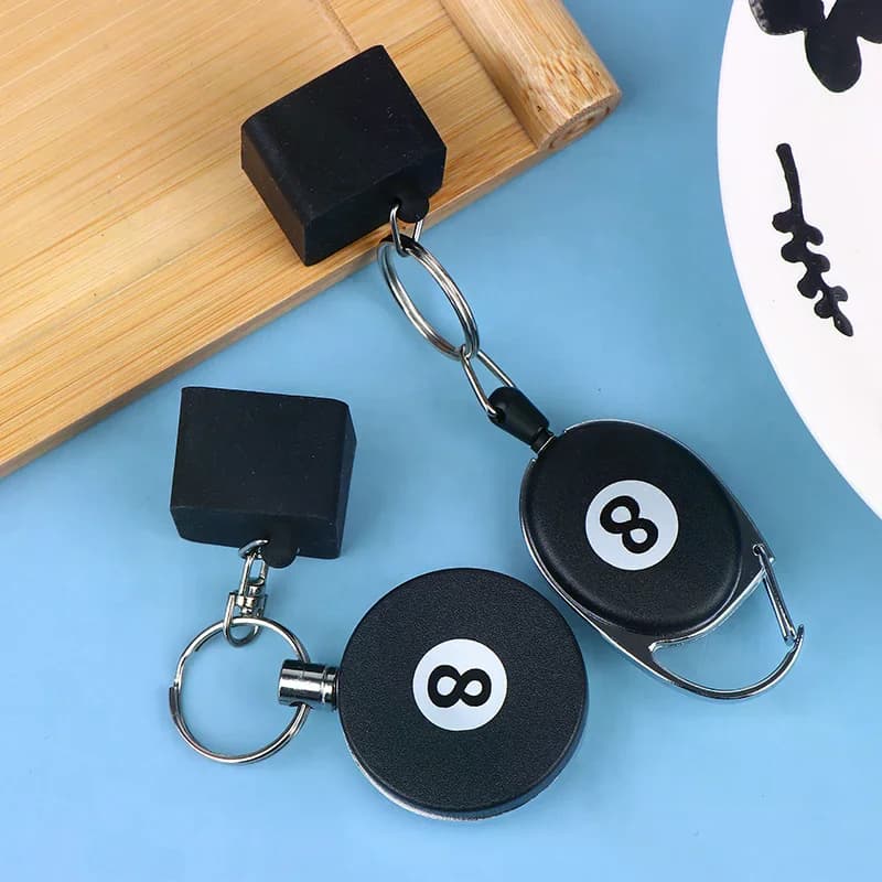 1Pc Black Billiard Telescoping Chalk Holder Snooker Pool Cue Chalk Holder Keychain Retractable Rope Chalk Holder W Mounting Clip