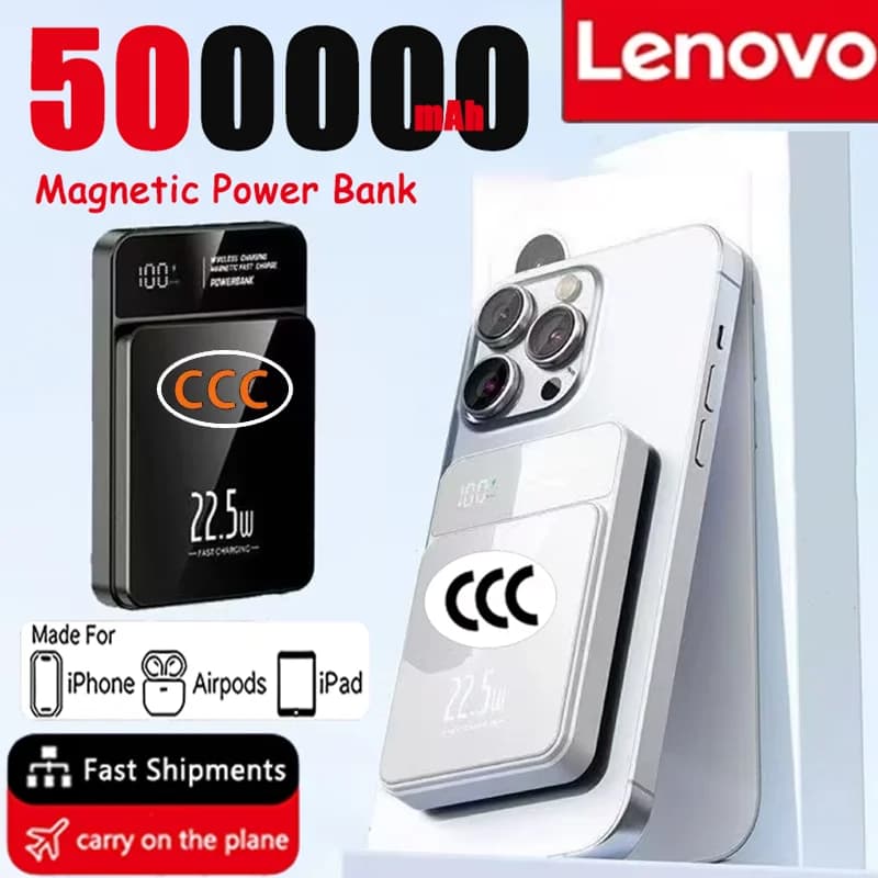 Lenovo 2026 500000mAh Magnetic Wireless Power Bank Portable Fast Charger For Magsafe Auxiliary Battery For Xiaomi iphone Huawei