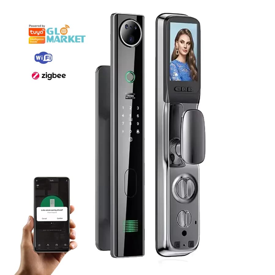 Glomarket Tuya Wifi Serratura digitale intelligente completamente automatica con riconoscimento facciale della fotocamera Sblocca Smart Lock