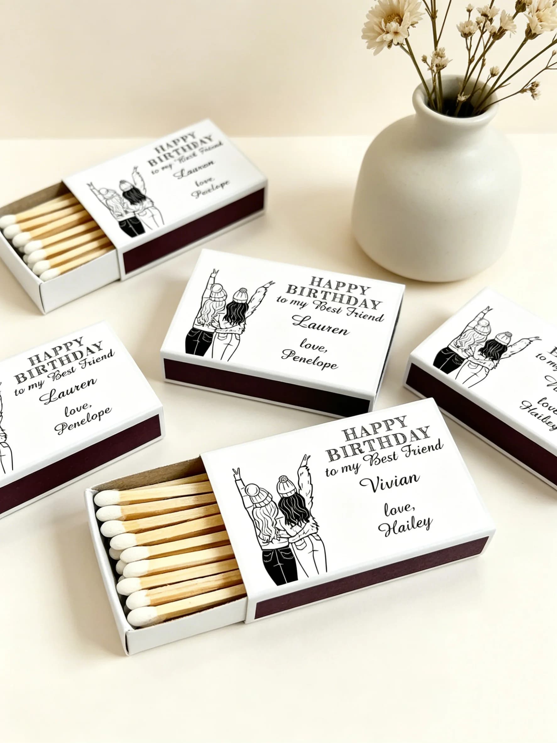 Confezione da 50 Scatole di Fiammiferi Personalizzate per Compleanno, Regali per Feste di Compleanno per Migliori Amici