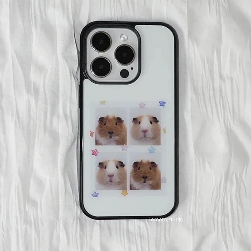Korean Ins Guinea Pig Head Sticker Phone Case For iPhone 17 Air 16 Pro Max 15 14 Plus 13 12 11 Shockproof Silicone Back Cover