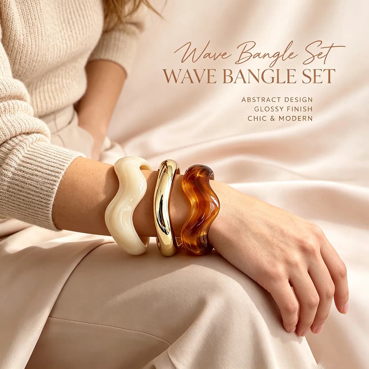3Pcs Wavy Acrylic Resin Bangle Bracelet Set for Women Girls Friends Bestie Birthday Gift Lightweight Chunky Wide Cuff Wristband Y2K Retro Stackable Matching Friendship Jewelry Graduation Present