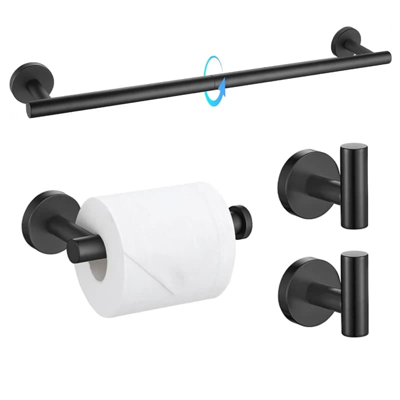 Bathroom Hardware Set 4-Piece Matte Black SUS304 Stainless Steel Towel Bar Toilet Paper Holder Wall Mount
