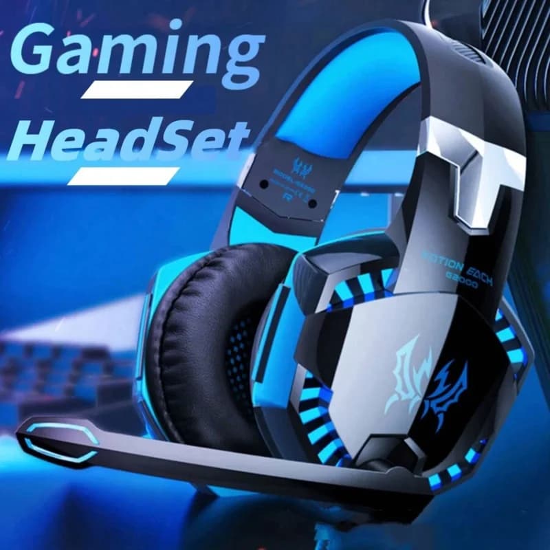 G2000 surround stereo game headphones with noise cancelling microphone, LED lights and soft memory