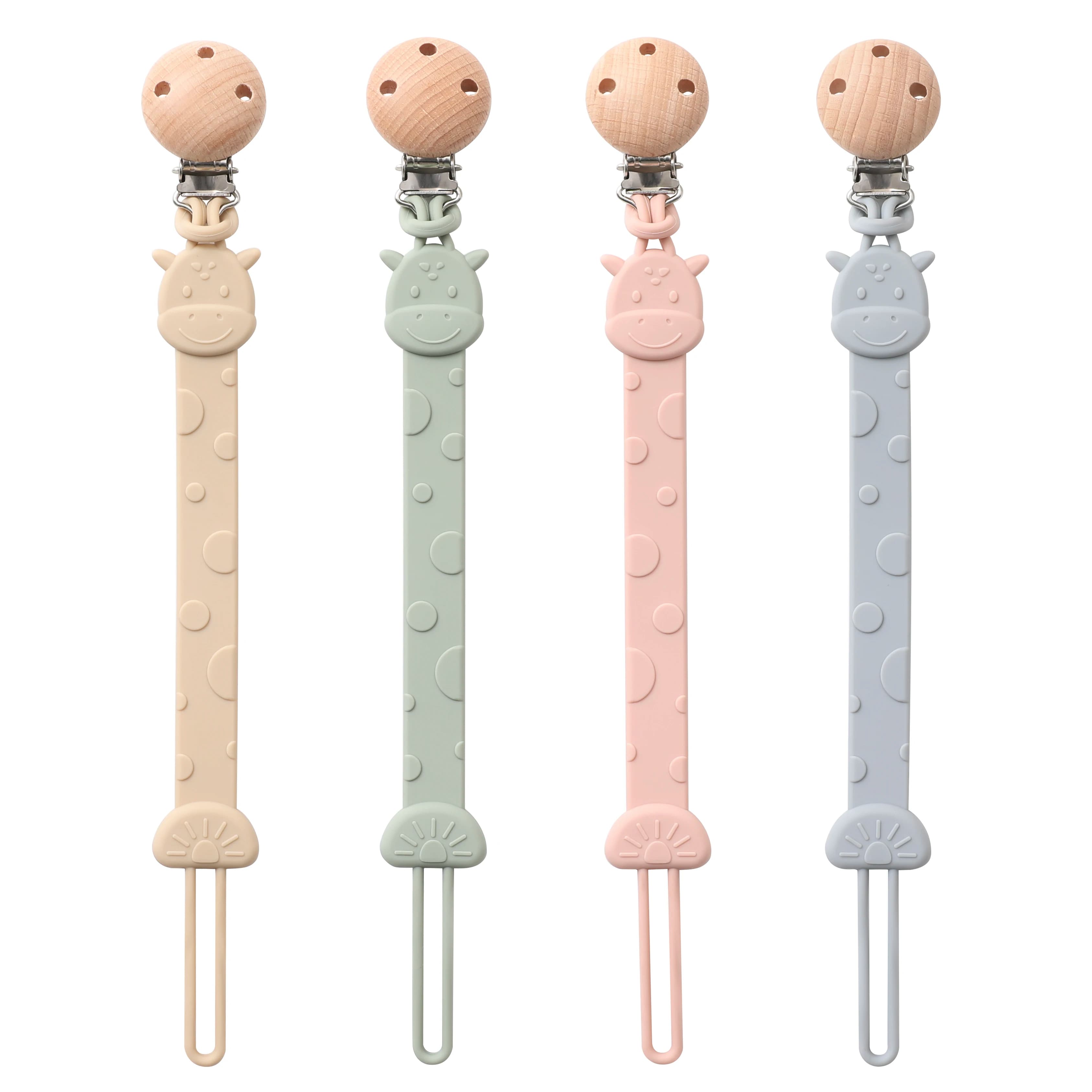 Clip per ciuccio in silicone per bambini da 2 pezzi, porta ciuccio regolabile anti-perdita a forma di giraffa per neonato