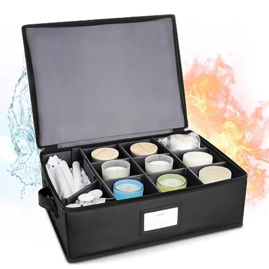 Scatola Organizzatrice Ignifuga per Candele con Divisori, Sacchetti in Carta Velina e Ziplock, Protegge Aromaterapia, Barattoli, Candele a Colonna, Candele a Pilastro