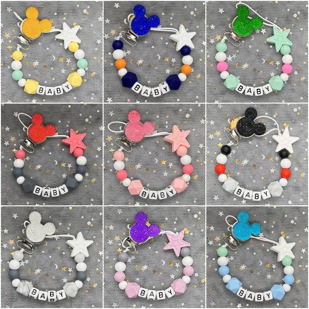 2024 Massaggiagengive per bambini Nome personalizzato fatto a mano Clip per ciuccio Catene per supporto Clip per catena per ciuccio in silicone Catena per dentizione per bambini Regalo
