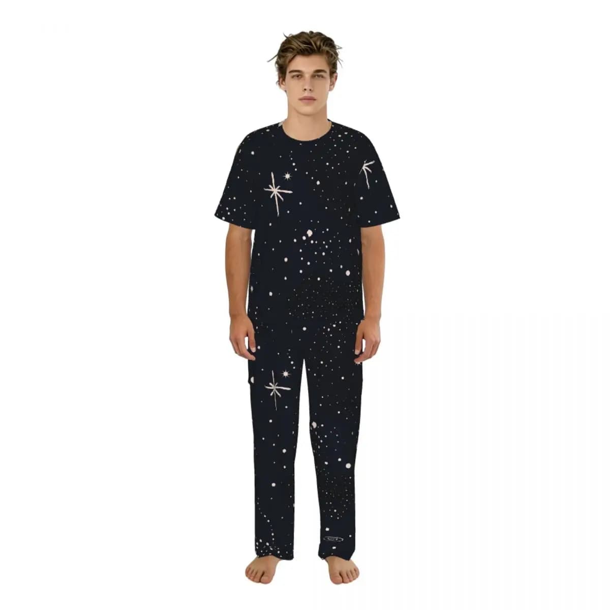 Pigiama casual da uomo, set con maniche corte e pantaloni, abbigliamento da notte maschile, stelle cosmiche, pianeti, razzi, vestiti per la casa