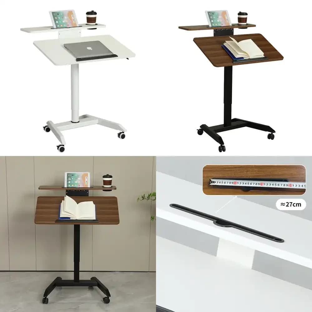 Scrivania Mobile Pneumatica Regolabile in Altezza per Laptop, Ufficio e Casa, con Piano Inclinabile da 0 a 90 Gradi