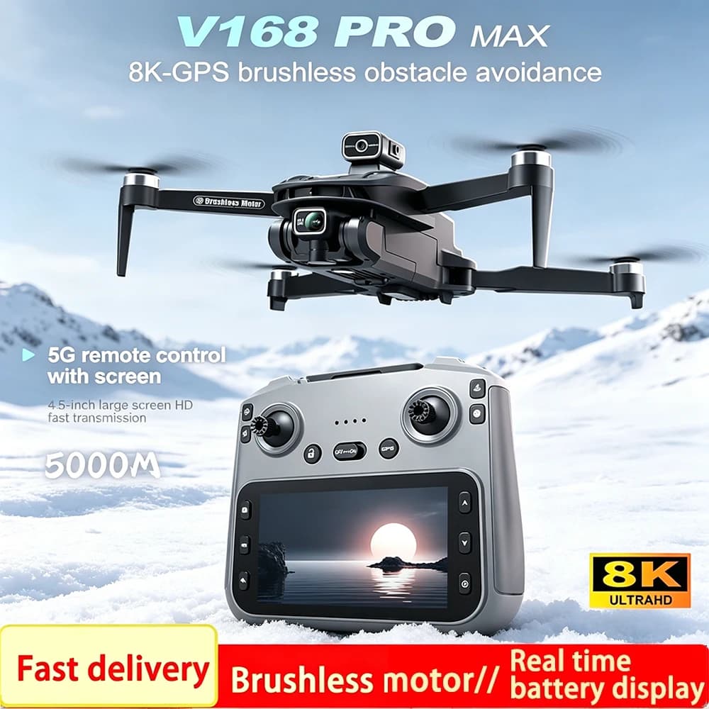 Drone V168 Max 4K Professionale con Doppia Fotocamera GPS FPV Motore Brushless 360 ° Quadricottero Giocattolo Pieghevole con Schermo da 4,5' e Sistema di Evitamento Ostacoli