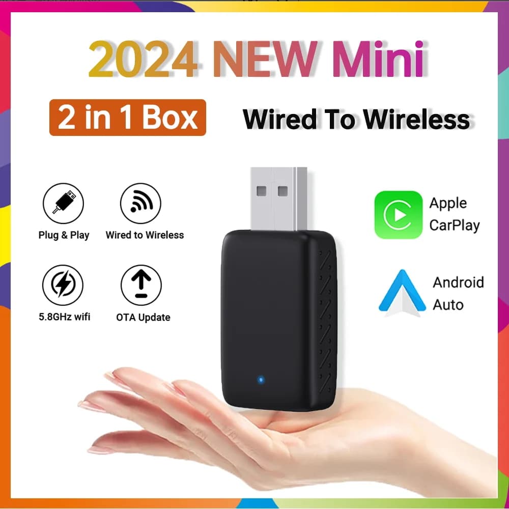 2025 NEW Wired A Wireless CarPlay Mini Box Android Auto 2in1 Adapter Smart Box BlueTooth WiFi Connect Plug & Play Universal Mini