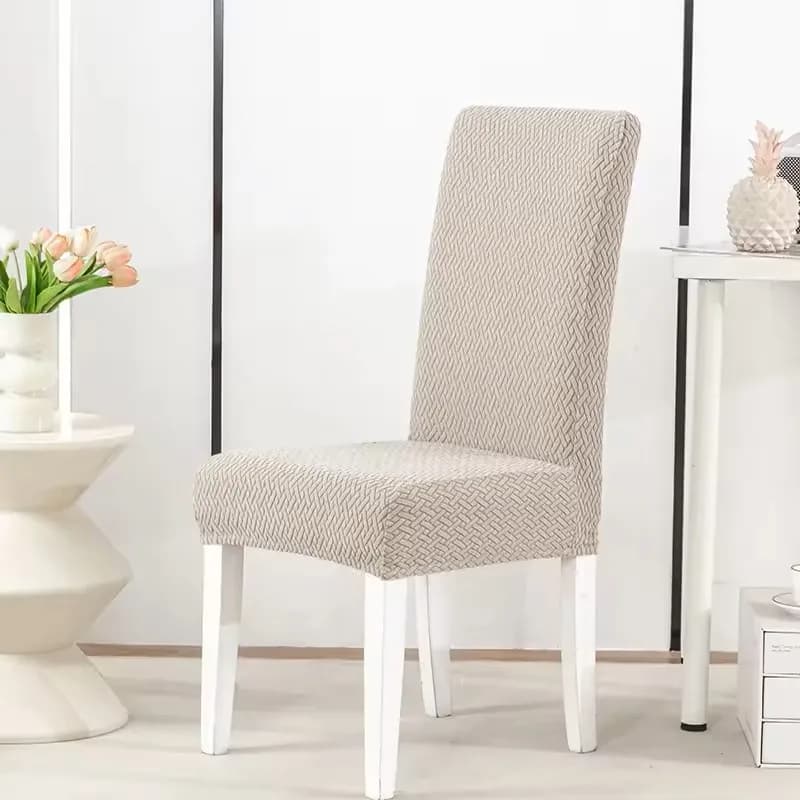 Long Checkered Jacquard Chair Cushion Cover, Solid Color Elastic Chair Cover Household Dining Chair Cover