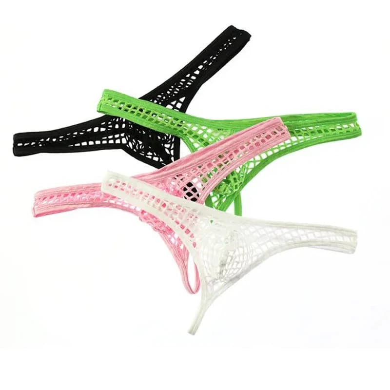 4PCS Underwear Men's Thong G-String Mesh Translucent Underwear Hollow Out Sexy Fishing Net Low Rise Breathable Underpants T-Back
