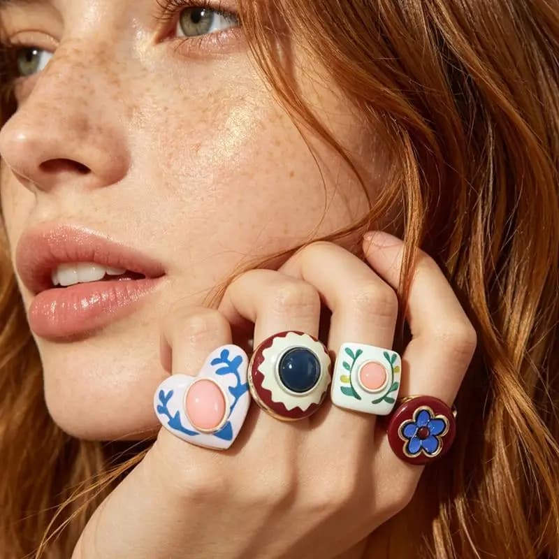 Geometric Drip Oil Rings Vintage Heart Round Shape Skin-friendly Jewelry for Women Men Casual Wear