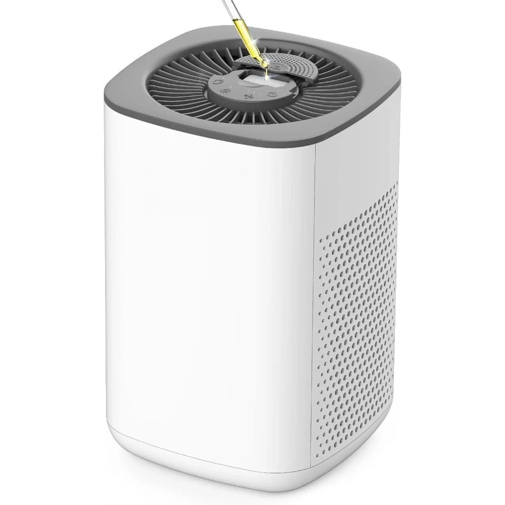 Piccolo purificatore d'aria per la casa, camera da letto, ufficio, desktop, 20 dB, silenzioso, filtro HEPA 3 in 1 con diffusore di oli essenziali per polvere di fumo