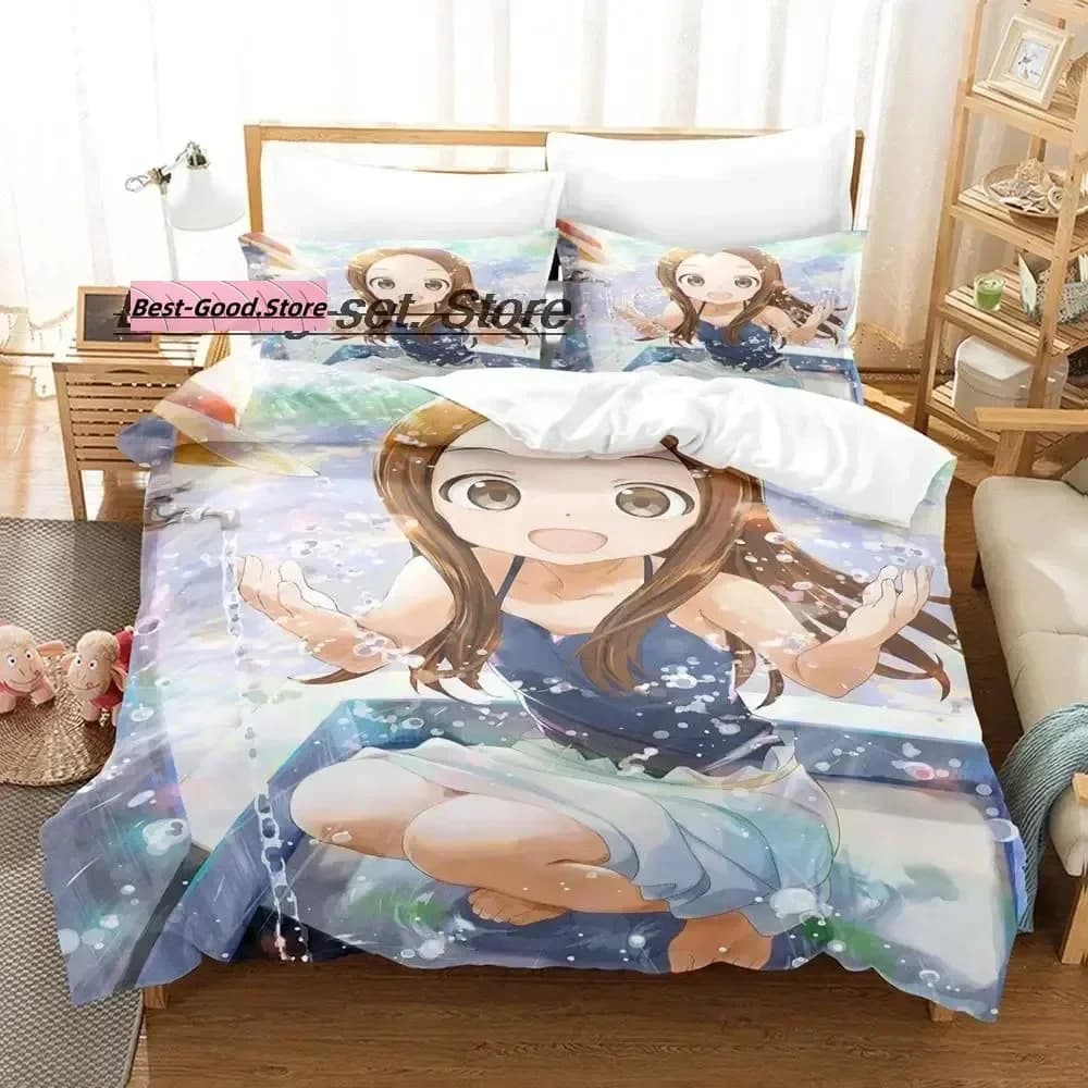 Set di biancheria da letto 3D Teasing Master Takagi-san, copripiumino stampato, federa, set di dimensioni singole, doppie, queen, super king