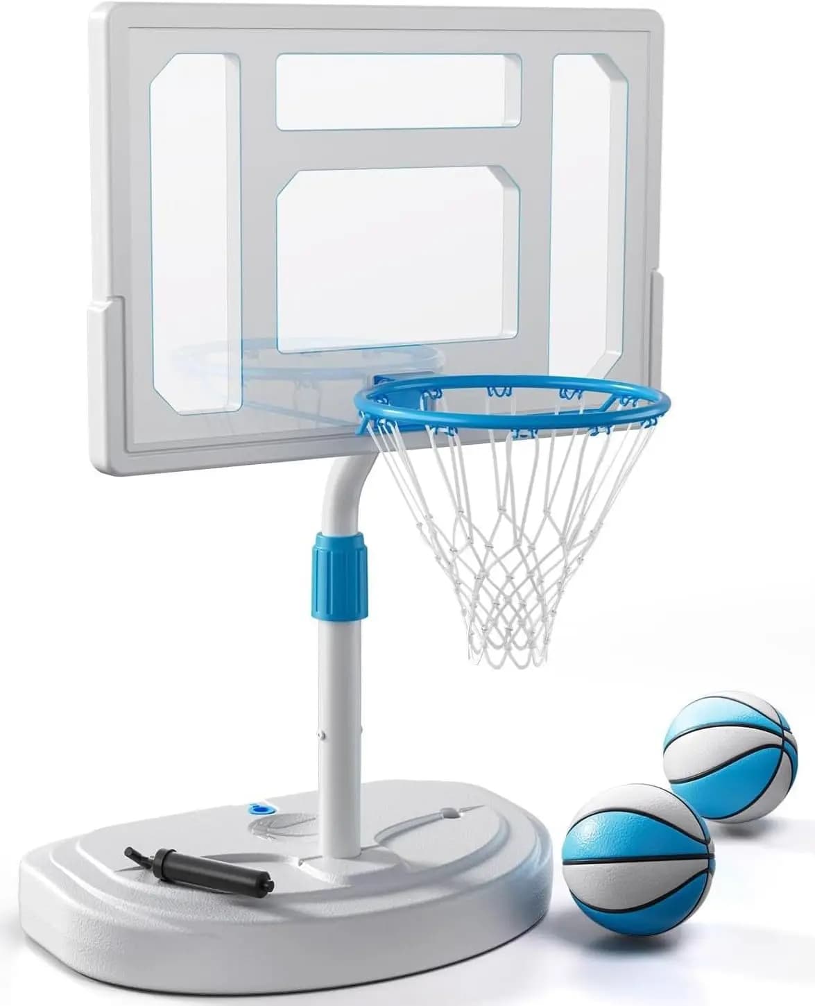 Canestro da basket regolabile per piscina, acciaio inossidabile, tabellone da 32 pollici, 2 palloni e pompa