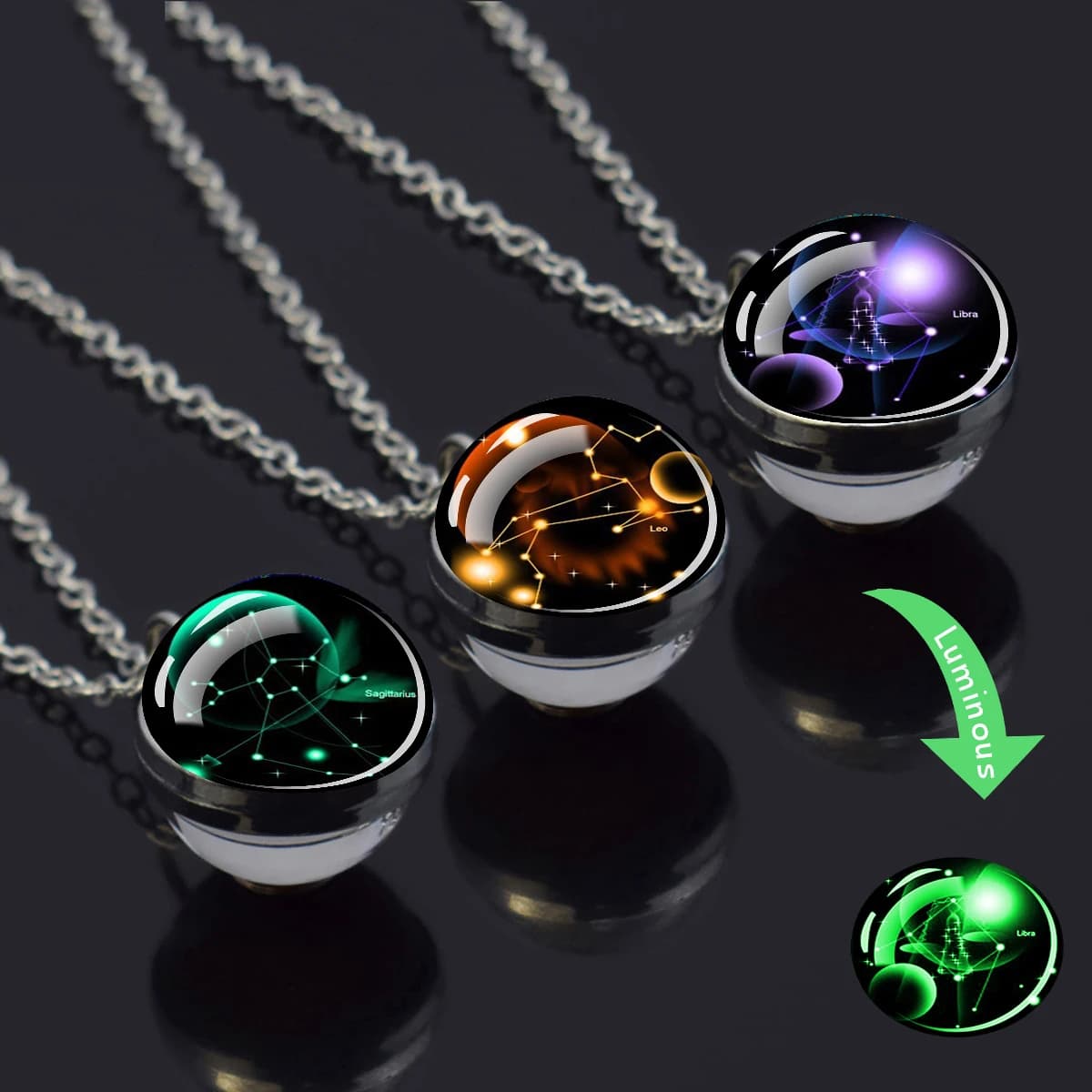 Collana con 12 segni zodiacali Collana con ciondolo a sfera di vetro luminosa Regalo di compleanno Costellazione Gioielli per coppie
