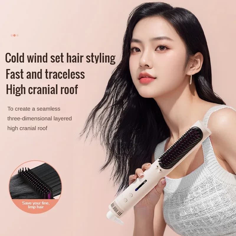 Wholesale 2 in 1 electric hair plate with negative ion air flow, styling comb, ion curling brush for hot and cold air hair