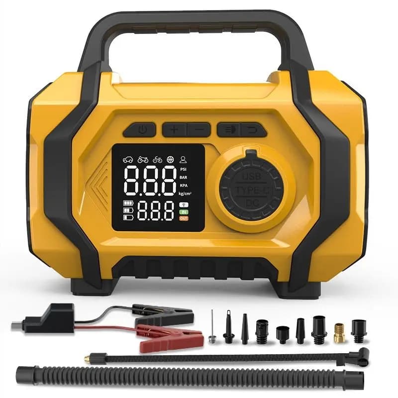 Avviatore di Emergenza per Auto 4-in-1 da 8000mAh con Compressore d'Aria, Booster 12V e Power Bank