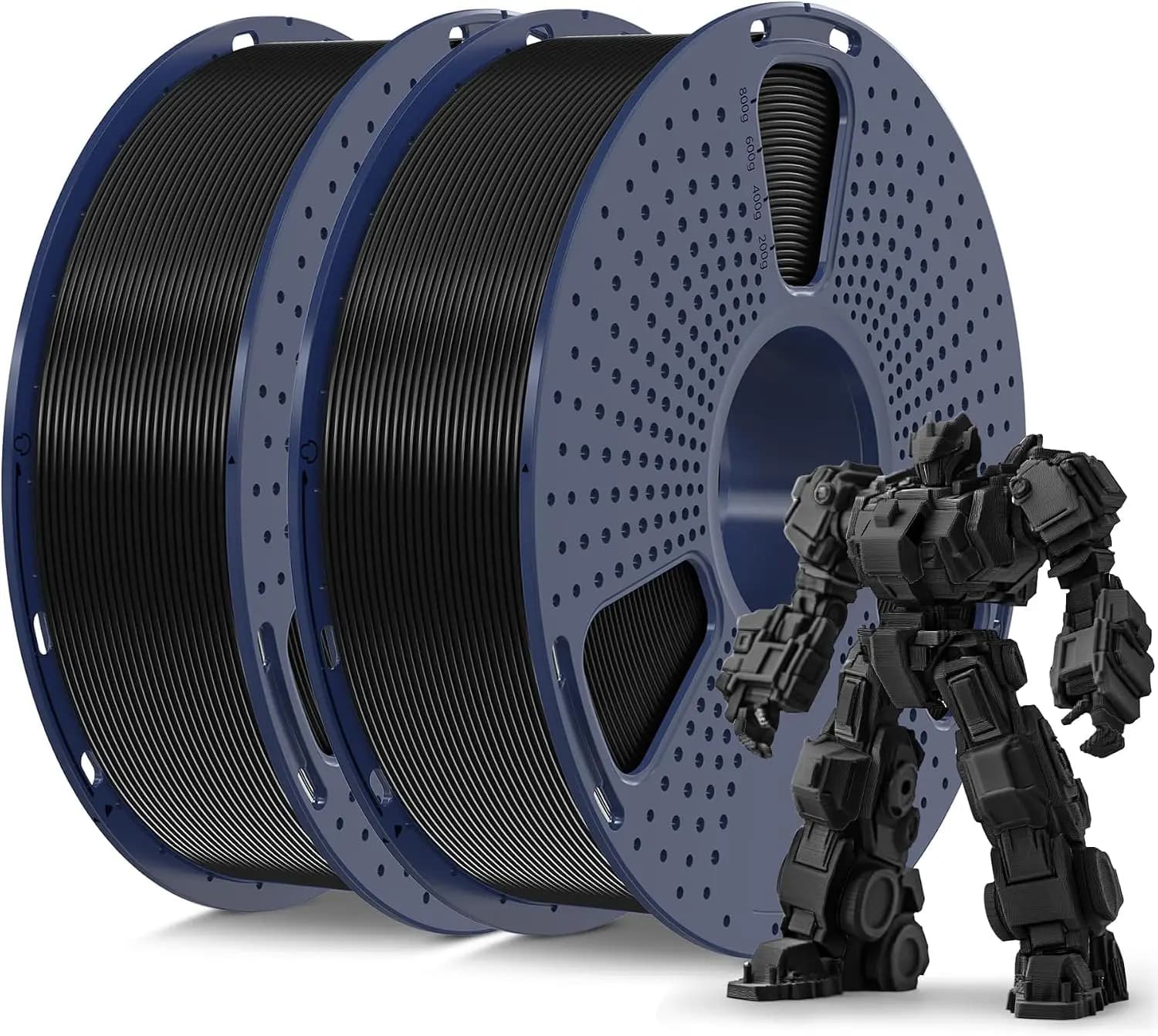 3D Printer PLA Plus Filament 1.75mm 2KG, Neatly Wound, Dimensional Accuracy +/- 0.02mm, 2 Spools Black