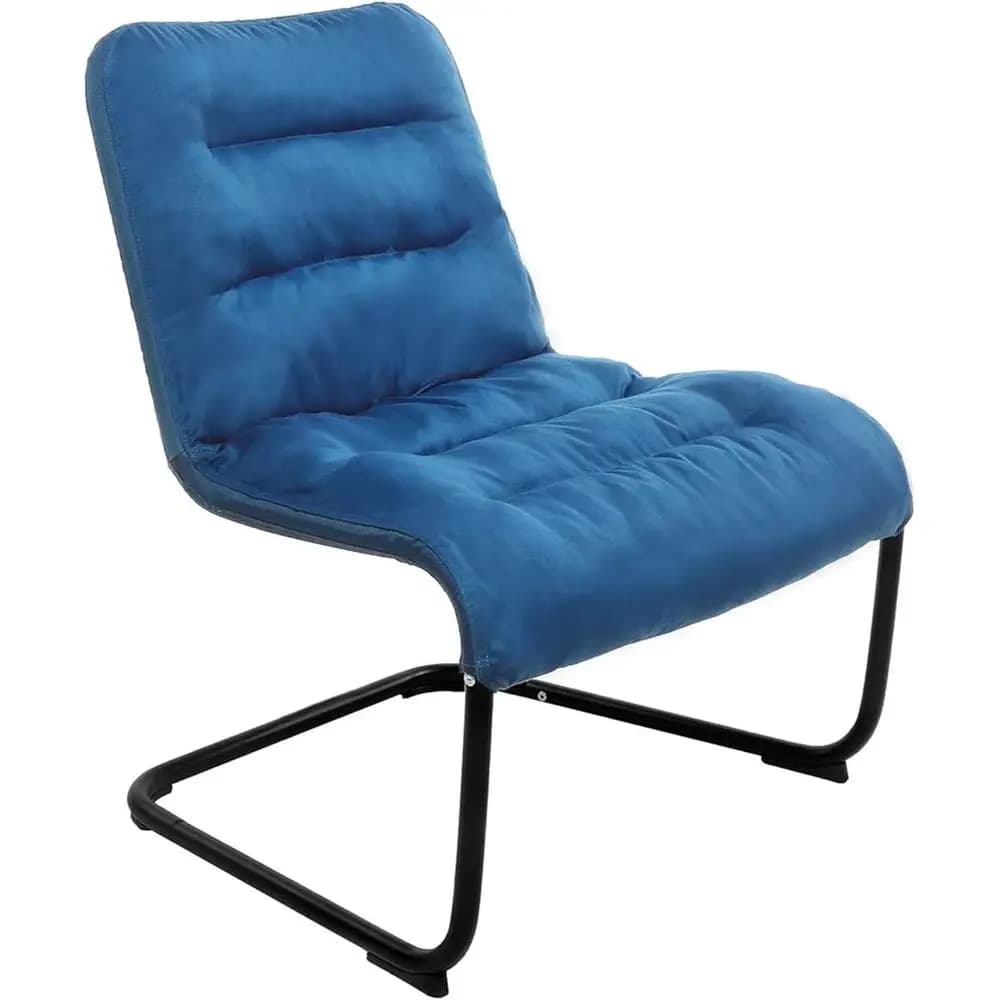 Upholstered Durable Metal ern Chair with Sot Cushion, Blue - Ideal or Bedrooms, Living Rooms, Dorms, Indoor Spaces, Accent and L