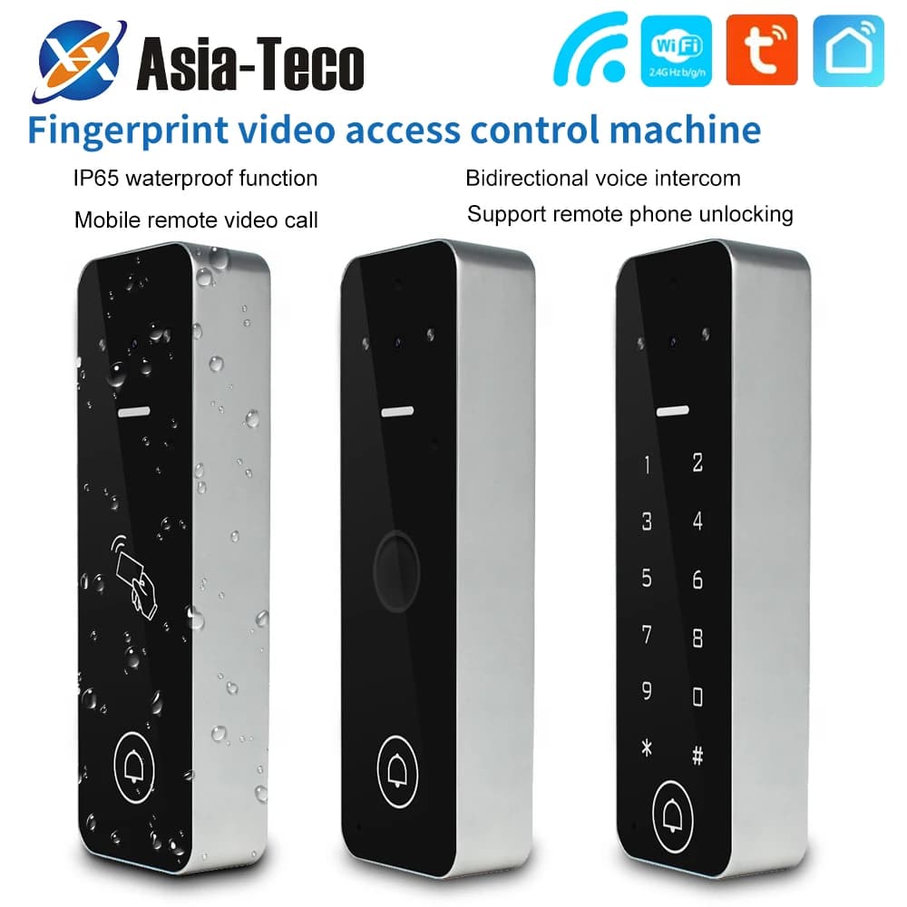 Wifi Home Video Citofono 1080P Videocitofono Campanello Telecamera Sistema di controllo accessi biometrico per impronte digitali Appartamento Tuya Smart Life IP65