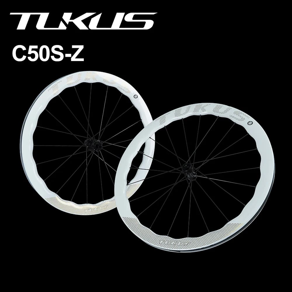 Set di Ruote Tukus C50S-Z Wave Aero per Bici da Strada, Set di Ruote Ondulate Bianche per Corse, Set di Ruote per Bicicletta da Strada con Freno a Disco
