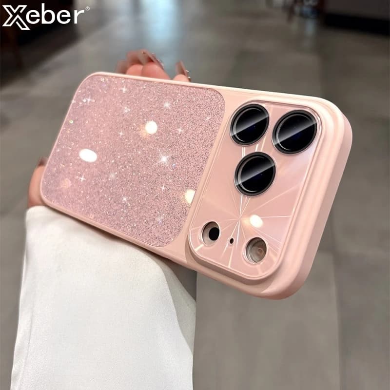 Luxury Bling Glitter Glass Case For iPhone 17 Air 16 15 Plus 14 13 12 Pro Max Lens Protection Shockproof Hybrid Bumper Cover