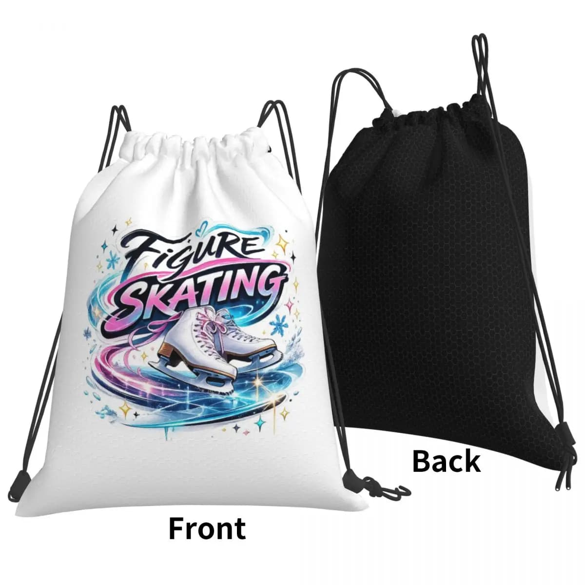 Figure Skating Ice Skates Neon Glow Graphic Backpacks Multi-function Drawstring Bags Sports Bag Book Bags for Man Woman School