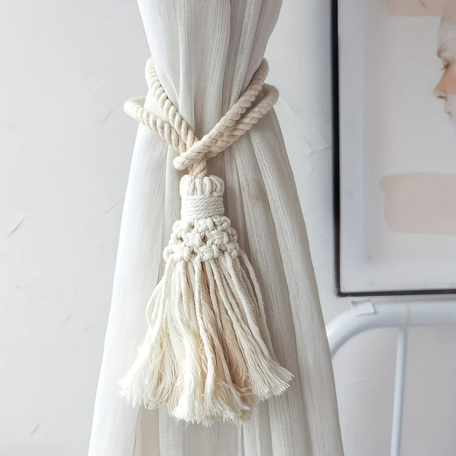 Set di fermacravatte per tende intrecciate a mano da 2 pezzi con accento di nappe - Corda di rilegatura durevole e eleganti pendenti per gli sforzo