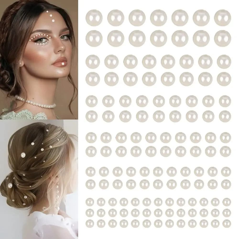 3/4/5/6/8/12MM Flatback Pearl Stickers Self Adhesive Round Nail Art Rhinestones Fashion Temporary Tattoo