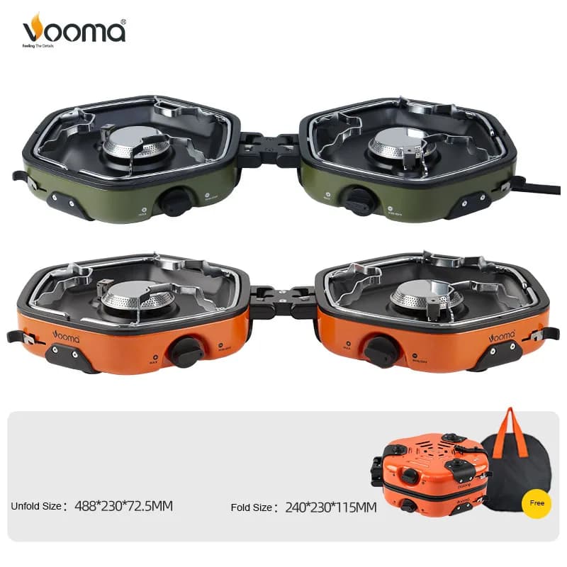 Double Flame Portable Camping Stove System 2-ring adjustable wind gas cooker Picnic equipment for hiking with tactical C