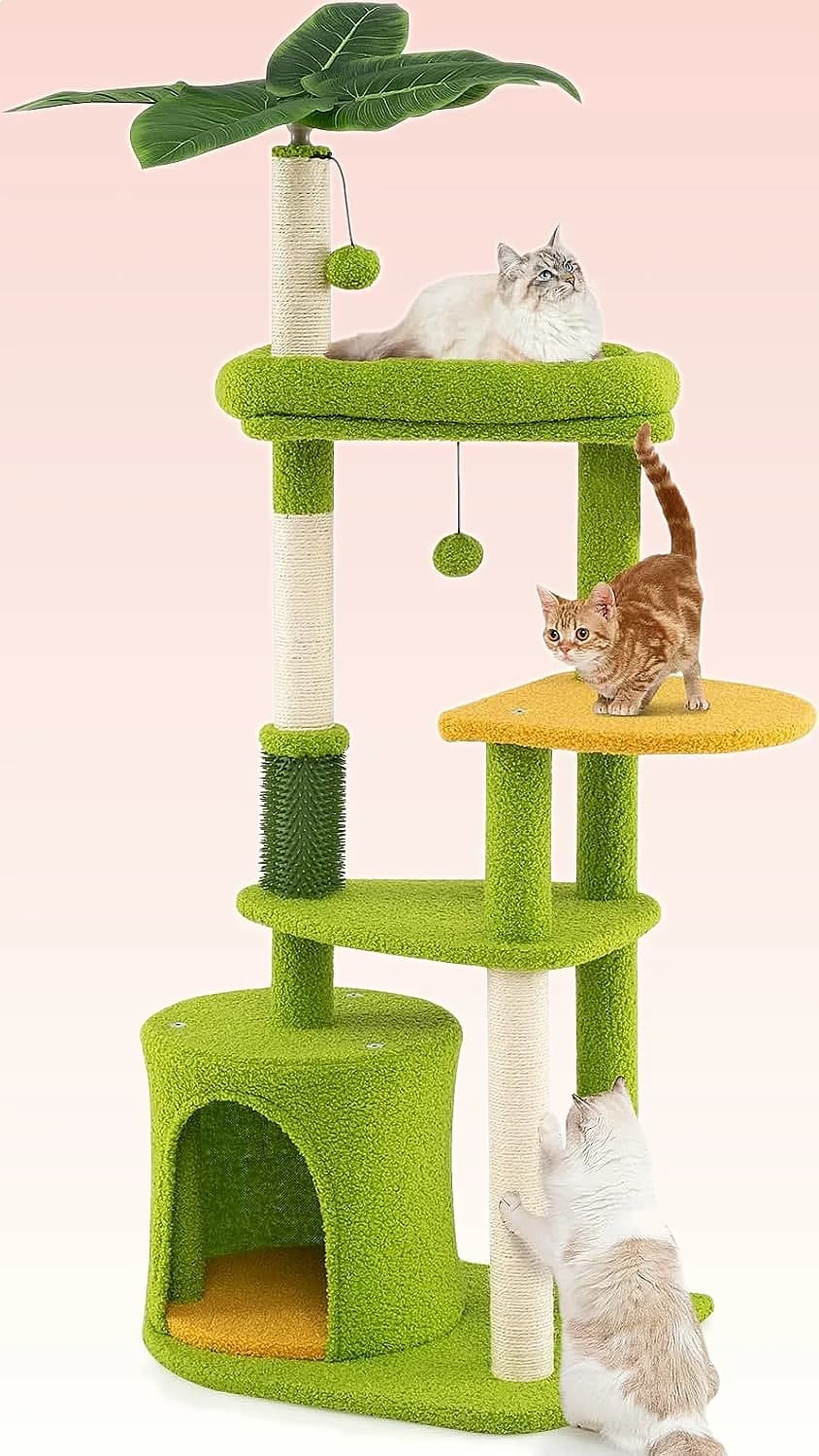 PETSITE 48" Palm Cat Tree with Sisal Scratching Posts, Condo & Hanging Ball for Small Medium Cats