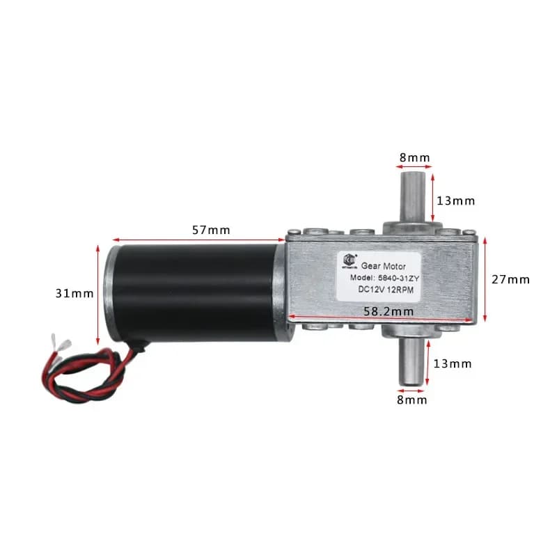 5840-31zy DC12V 24V 12RPM a 470RPM CW/CCW Motore a ingranaggi a vite senza fine con riduzione a doppio albero per appendiabiti automatico