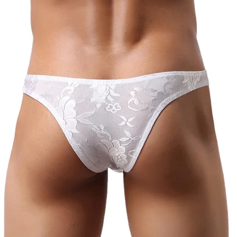 Slip da uomo Intimo Mutandine maschili Sospensorio da uomo Sexy in pizzo trasparente Perizoma da uomo U Convesso Custodia per pene Uomo Lingerie Homme Bikini