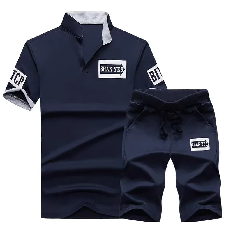 Men's Sports Estivo in Maniche Corte, Slim Fit, T-Shirt Polo + Shorts, Set Two Pieces Fashion