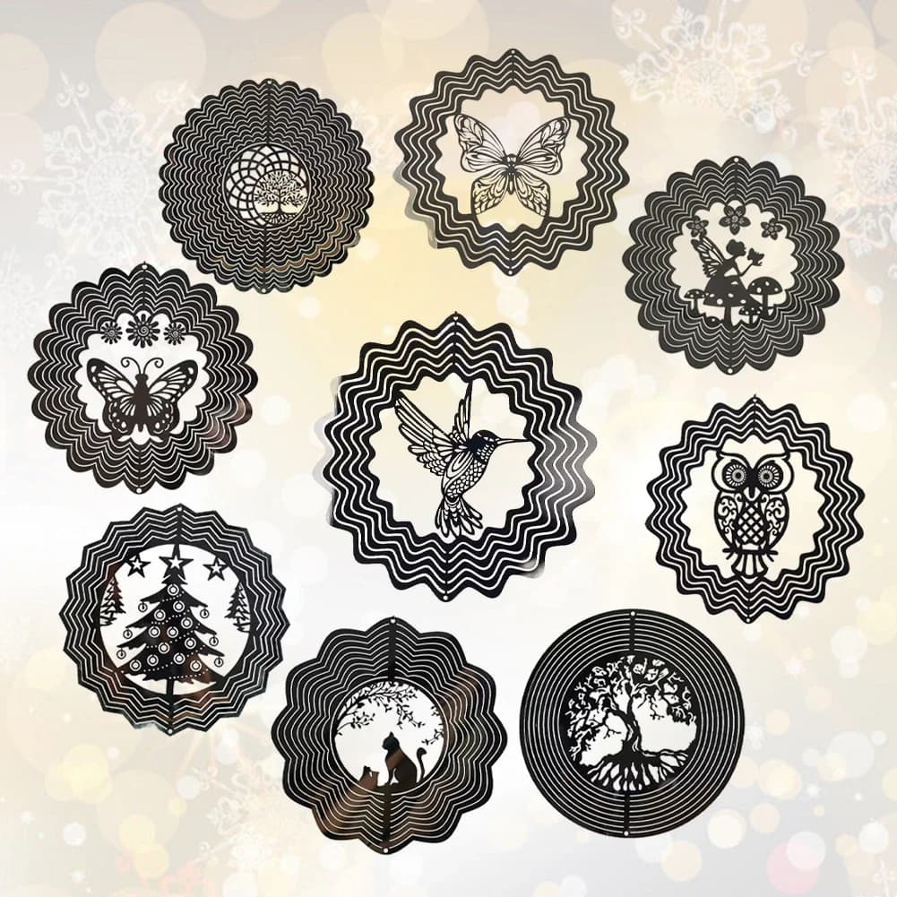 Girandola a vento per giardino da giardino Effetto visivo magico 3D Campanelli eolici che scorre Catcher Specchio riflettente Decorazioni sospese Deterrente per uccelli