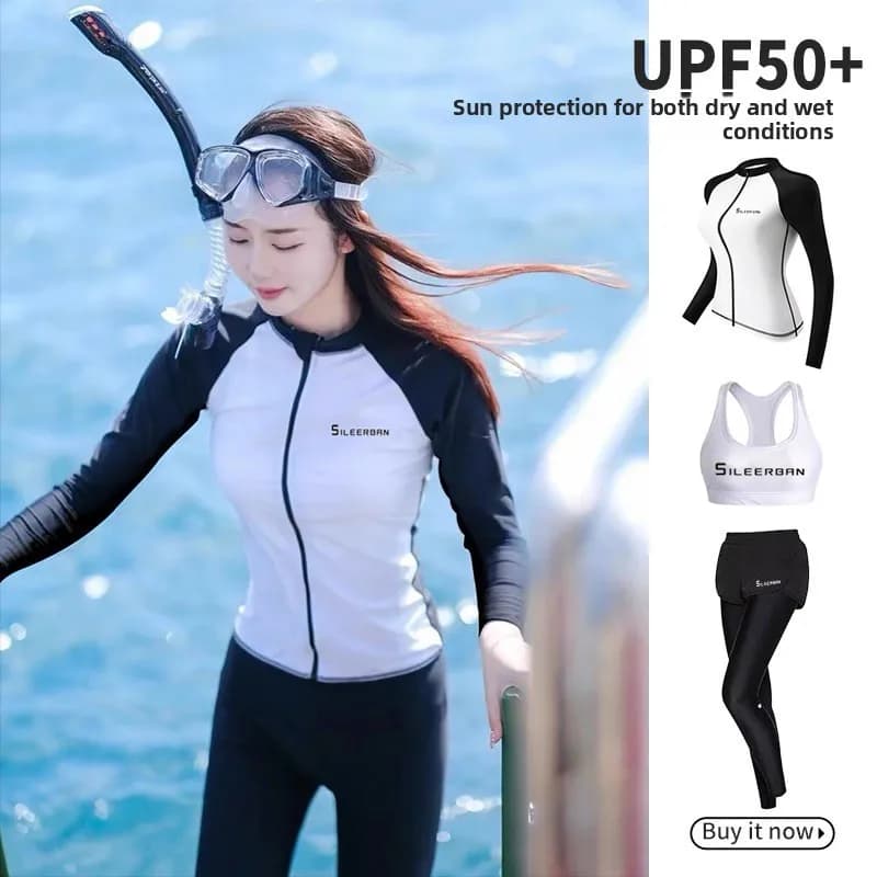 Nuova Muta Subacquea da Donna a Maniche Lunghe per Surf e Snorkeling, Modellante, ad Asciugatura Rapida, Costume Anti-Medusa, in Nylon