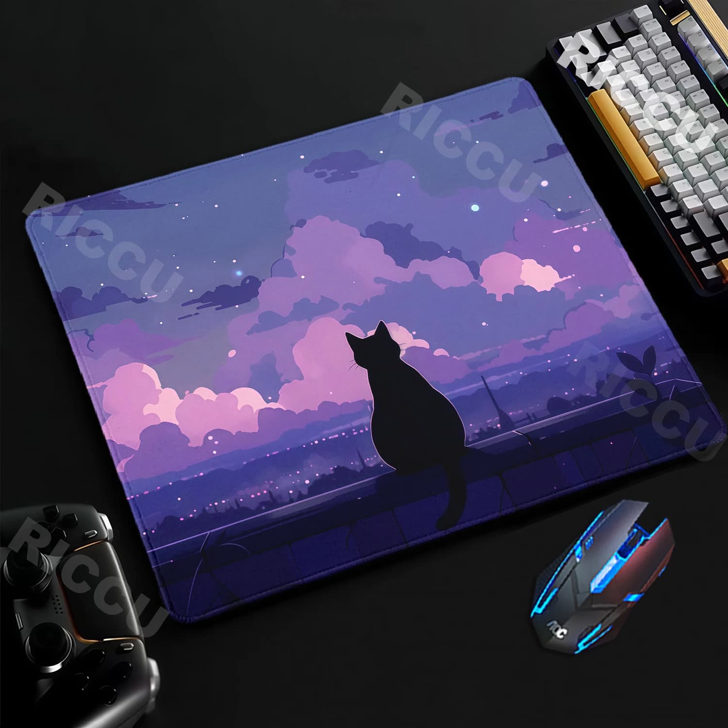 Tappetino per mouse con gatto carino, tappetino da scrivania con nuvole colorate, tappetino da tavolo per computer, tappetino per tastiera da gioco in gomma, accessori per ufficio, XS Playpad