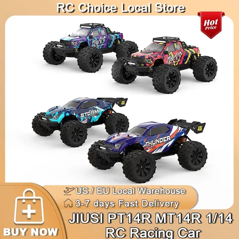 JIUSI PT14R MT14R V3 1/14 RC Auto Da Corsa 3S Batteria 4WD 80 km/h Motore Brushless 2.4G Telecomando Ad Alta Velocità Fuoristrada RC camion