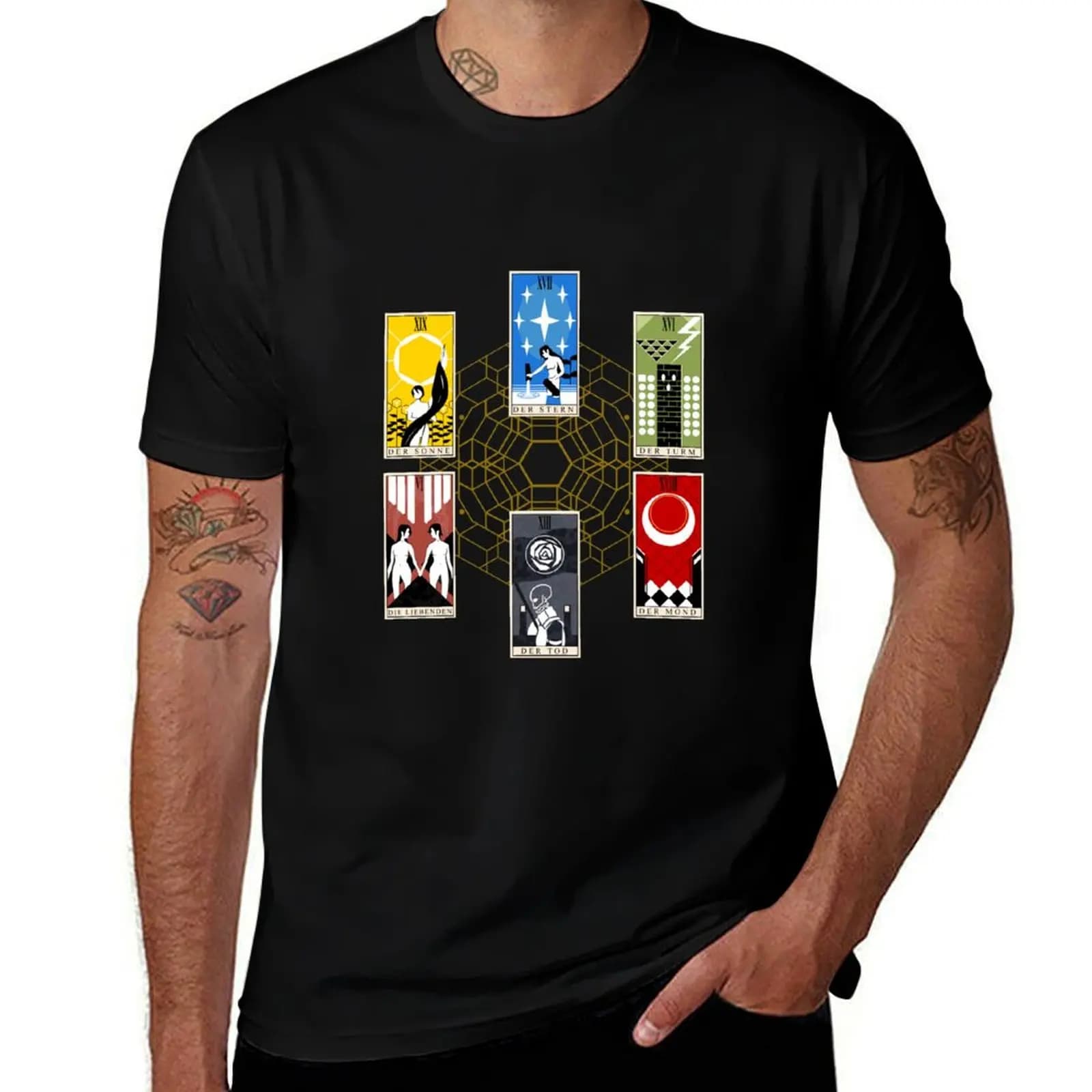 T-shirt con carte dei Tarocchi di Signalis, t-shirt casual di lunga durata