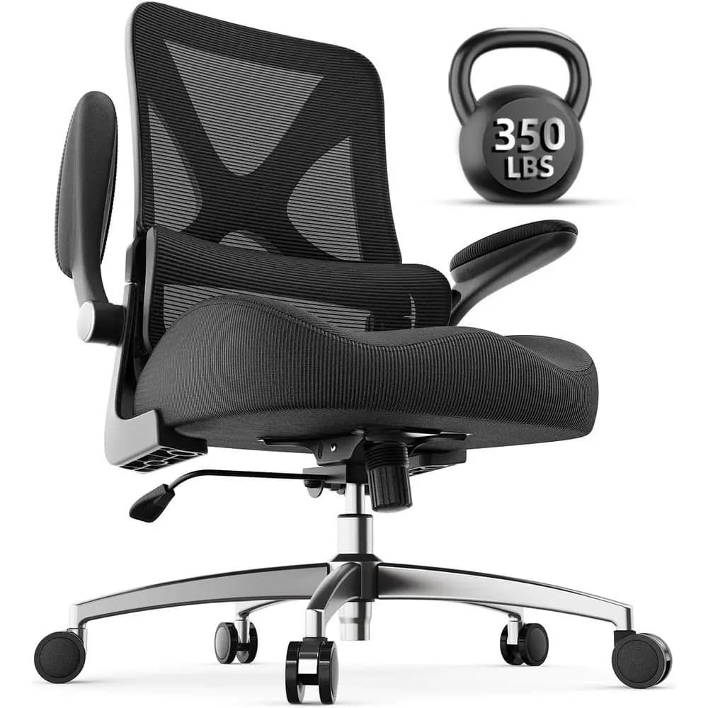 Sedia da Ufficio Ergonomica con Supporto Lombare, Altezza Regolabile, Cuscino in Memory Foam, Funzione Dondolo, Braccioli Ribaltabili per C