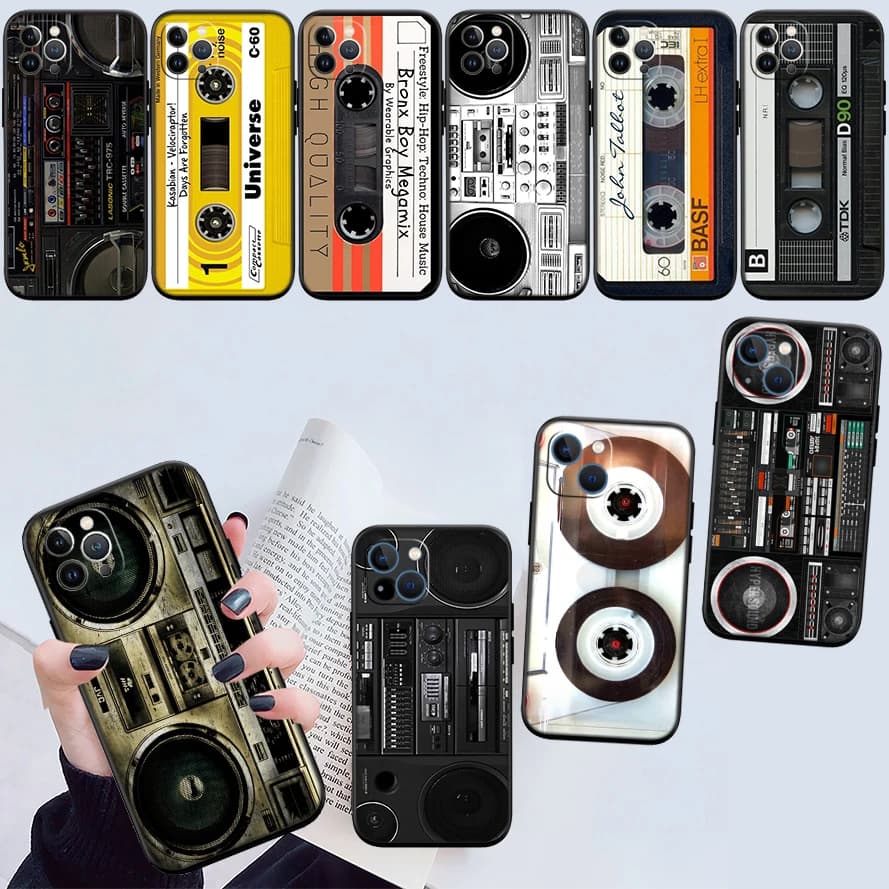 HY29 Vintage Boombox Tape New High-End Shell Phone Case for iPhone 16 15 14 13 12 Pro Max Plus Mini