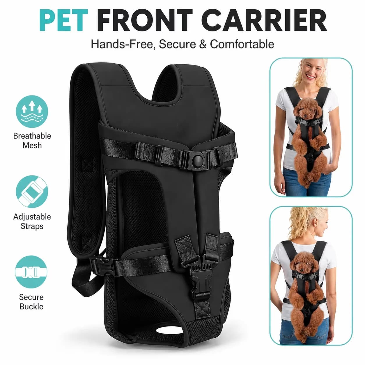 Adjustable Pet Front Carrier Backpack for Small Dogs Cats Hands Free Puppy Travel Bag Breathable Mesh Dog Chest Carrier for Walk