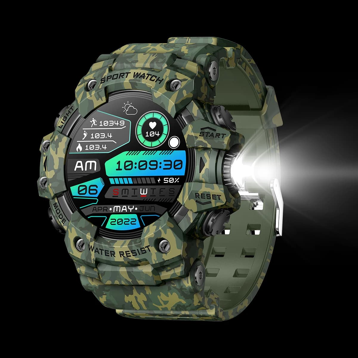 Men's Sports Smartwatch for Outer with Bluetooth Call, Waterproof, Compass, Sleep Monitoring & Health, Messages & Flashlights